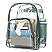 Heavy Duty Clear Backpack See Through Student Bookbag Stadium Security Transparent Workbag (Clear/Green Trim)