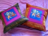 Review NovaHaat.com  / 2 KRISHNA HANDPAINTED TOSS SARI INDIAN THROW PILLOWS