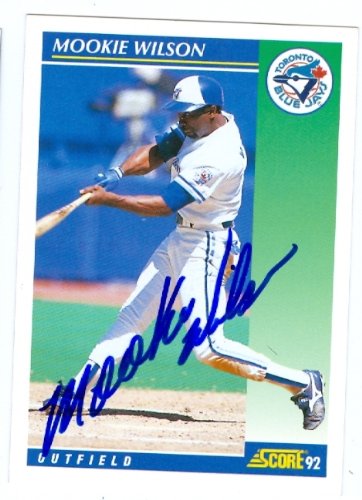 Mookie Wilson Autographed/Hand Signed baseball card (Toronto Blue Jays) 1992 Score #458 (67)