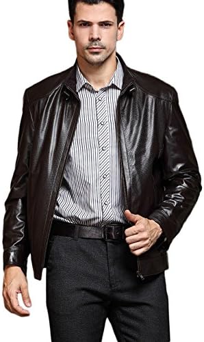 Erechtheus Men's Mao Collar Genuine Leather Jacket (X-Small, Dark Brown)