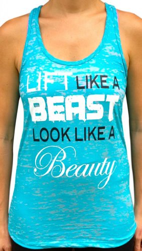 SoRock Women's Lift Like a Beast Look Like a Beauty Burnout Tank Top Teal