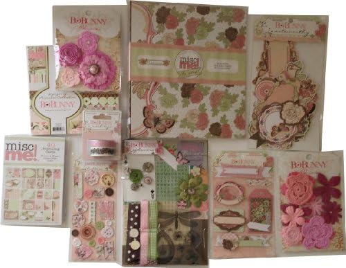 BoBunny Primrose Misc Me! Life Journal Scrapbooking Set - 10 Items - Binder, Cards, Blossom Flowers, Ribbons, Buttons, WASHI Tape, Paper, Chipboard, Journaling Cards