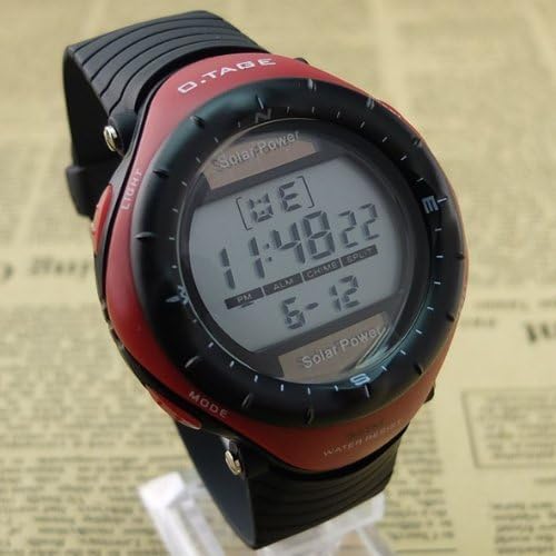 Red 2013 Newest Fashion Solar Power Multifunctional Sport Climbing Watch Digital Militray Watch Big Face Waterproof Mens Watch