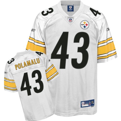 Reebok Pittsburgh Steelers Troy Polamalu Premier White Jersey Medium