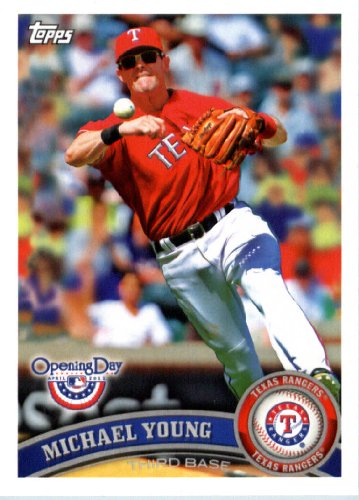 2011 Topps Opening Day Baseball Card #139 Michael Young - Texas Rangers - MLB Trading Card  In A Protective Screwdown Display Case!
