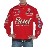 Mens Chase Authentics Nascar Dale Earnhardt Jr Winston Cup Series red and black racing jacket. Very high quality Nascar fan gear with head turning logo embroideries all over the the jacket.