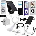 **15-Item SUPER ACCESSORY BUNDLE ** for Apple iPod Nano 4G 4th Gen Generation 8GB 16GB Includes: Black Rubber Silicone Skin + White Rubber Silicone Skin with Elastic Armband + Transparent Clear Snap On Crystal Hard Cover Case + Black Leather Flip Premium Case + Clear Reusable LCD Screen Protector + White 3.5mm Stereo Earphone Headset + Earbud Earphone Splitter + Car Audio 3.5mm Jack AUX Auxiliary Cable + USB Home Travel Charger Power Adapter + USB Car Charger Power Adapter + USB Dock Connector Data Cable + Retractable USB Data Sync Cable + Fishbone Cord Organizer + Mesh Travel Bag