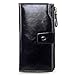 AINIMOER Women's Large Capacity Luxury Wax Genuine Leather Wallet With Zipper Pocket(Black)