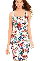 Polyester/Spandex Summer Tropical Print Scoop Neck Tank Bodycon Dress 