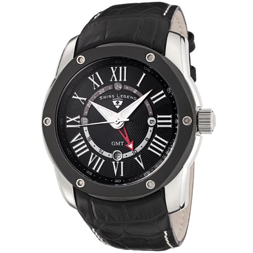 Swiss Legend Men's 10005G-01-BB Traveler GMT Collection Black Dial Black Leather Watch