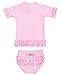 RuffleButts® Girls Hot Pink Seersucker UPF 50+ Ruffled Rash Guard Bikini Swimsuit Set
