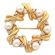 14K Yellow Gold White Akoya Pearl and Diamond Circle Brooch