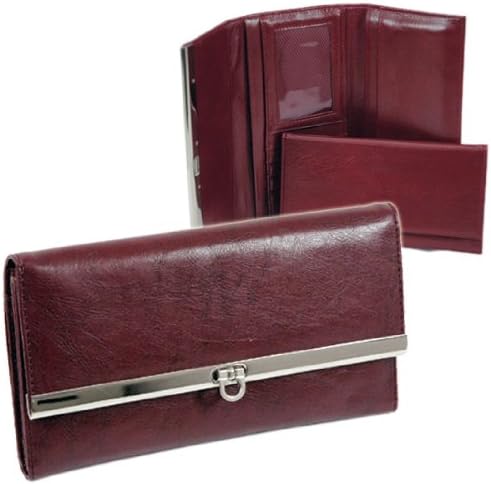 Dasein Women's Classic Tri-fold Plain Leather Like Checkbook Wallet Purse -Burgundy Red