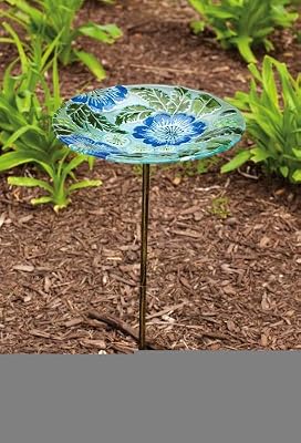Poppy Paradise Glass Birdbath