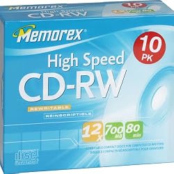 Memorex 700MB/80-Minute 12X CD-RW Media (10-Pack with Slim Jewel Cases)
