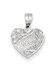 14k White Gold Mom Heart Pendant. Metal Wt- 0.6g