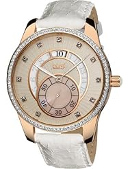 Burgi Womens BUR073WT Stainless Steel Mother-Of-Pearl Leather Strap Watch