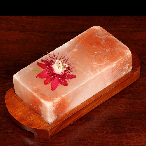8 X 4 X 2 Inch - Indus Classic Himalayan Natural Rock Crystal Gourmet Food Cooking on Pink Salt From Rock Salt Plates and Bricks. Cutting Board with Wooden Try.