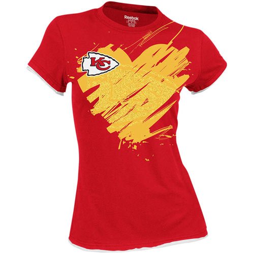Reebok Kansas City Chiefs Ladies Splash of Love Cap Sleeve T-Shirt - Red (Large)