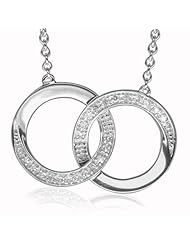 925 Sterling Silver Twin Circle Link Diamond Pendant Necklace (GH, I1, 0.15 carat)