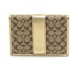 NEW AUTHENTIC COACH SIGNATURE CARD CASE WITH ID WINDOWS (Metallic Gold)