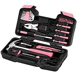 VonHaus Pink 39-Piece Tool Set - General Household Hand Tool Kit with Plastic Toolbox Storage Case