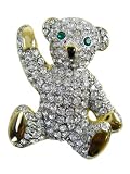 White CZ Crystal Studded Bear Pin - Gold Plated CZ Crystal Encrusted Bear Lap...