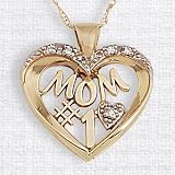 10K Gold #1 Mom Diamond Pendant with 18