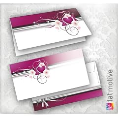 Einladungskarten Herzen (25 Sets inkl. Kuverts) Set mit Karten, Umschl�ge, Einlegebl�tter zum Selbstbedrucken + Silberband. F�r Einladungen, Gl�ckw�nsche oder Hochzeit. Auch einzeln erh�ltlich.