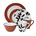 Matte Band 16-pc. Dinnerware Set with Bonus Leaf 8-pc. Mug and Dessert Plate Set - Tomato and Black/ White
