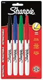 Sharpie Retractable Assorted Colors Fine Point Permanent Markers 4 Pack (32728)