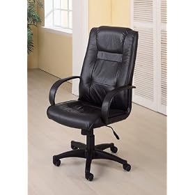 Executive Black All Real Leather Office Desk Chair with Gas Lift and Tilt Function