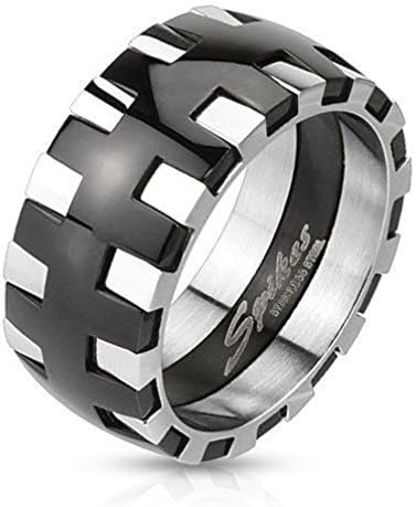 Janestore Fashion 316L Stainless Black & Silver Men Gear Band Ring Size 9-13