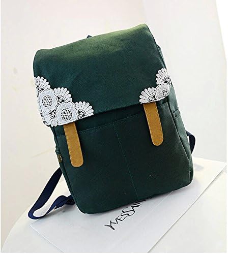 New Top Trendy Cute Japanese Lace Backpack College Style Leisure Canvas Backpack Gilr's Lovely School Bag Retro Sweet Fashionable Outdoor Backpack for Teens Students Women Ladies Girls (Black green)