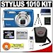 Olympus Stylus 1010 10.1MP Digital Camera with 7x Optical Zoom (Blue) + Olympus 2GB Card + Spare Li-50B Battery + Card Reader + Compact Padded Camera Case
