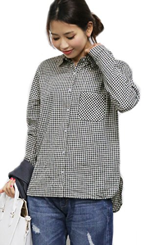 (Clack) レディース シャツ / 長袖 ギンガムチェック 総柄 デザイン 羽織り トップス ブラック S M L LL FREE