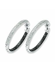 Genuine 14K White Gold Black And White Diamond Hinged Hoop Earrings 8 Grams of Gold