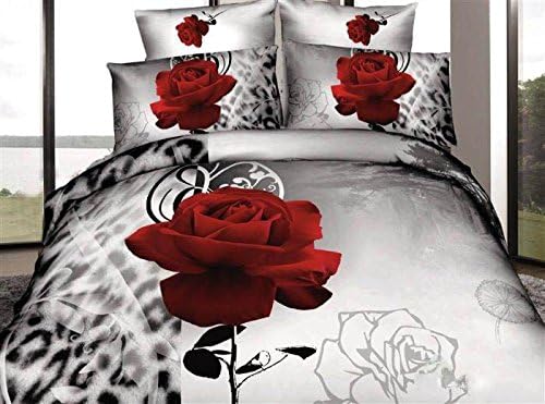 MeMoreCool Home Textile 3D Effect Romantic Roses 4 Pieces Bedding Set Reactive Printing Personalized 3D Roses Duvet Cover Set Modern 3D Bed Sheet Set 100% Cotton Full Size