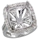 14k White Gold Semi-Mount Square-shaped Diamond Ring, w/ 1.79 Carats Brilliant Cut Diamonds, 3/4 (19mm) wide