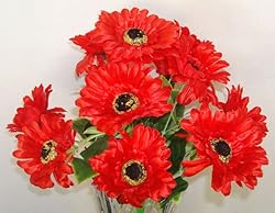 12 Red Daisy Artificial Silk Flowers Bouquet - Just Artifacts Brand