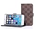 iPhone 7 Plus, Luxury Brown Checker Faux Leather Fashion Designer Wallet Flip Cover Skin Case Stand
