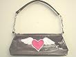 Lux De Ville Handbag Metalic Chain Tote Bag with Winged Heart Tattoo Design