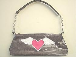 Lux De Ville Handbag Metalic Chain Tote Bag with Winged Heart Tattoo Design