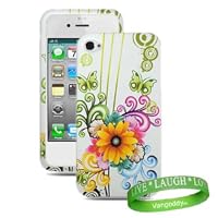 Quality Butterfly & White Flower Cool Design Hard Snap On Crystal Case for Apple iPhone 4 (16GB or 32GB flash drive) + VG Brand Live * Laugh * Love Wrist Band!!!