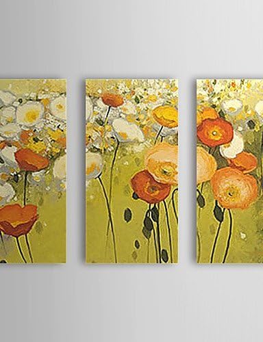 Hand Painted Oil Painting Floral Popies with Stretched Frame Set of 3 1309C-FL0842