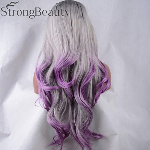 StrongBeauty Amazing Long Wavy Three-tone Black To Silver Purple Ombre Wig Lace Front Wigs (26")