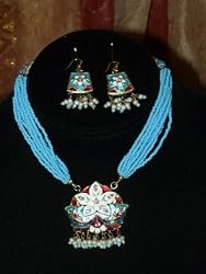 Lakh Kundan Aqua Necklace Jewelry Set Belly Dance/Dangling Earrings(Brand New) Free Shipping