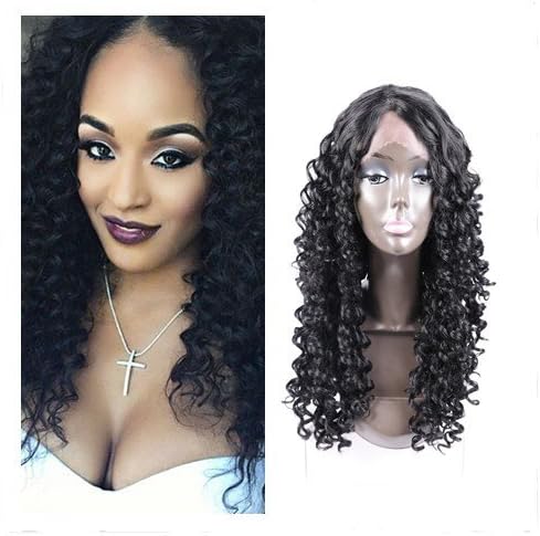 Favor Beauty Long Deep Curly Half Hand Tied Lace Frontal Wigs Heat Resistant Heavy Density Natural Color Synthetic For Black Women With Free Cap 20inches
