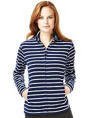 Funnel Neck Striped Fleece Jacket