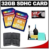 Transcend 32GB SecureDigital Class 10 (SDHC) Memory Card (2 PACK) + SD Hard Case + Cleaning Kit for Sony Alpha, NEX, Olympus & Panasonic Digital SLR Cameras